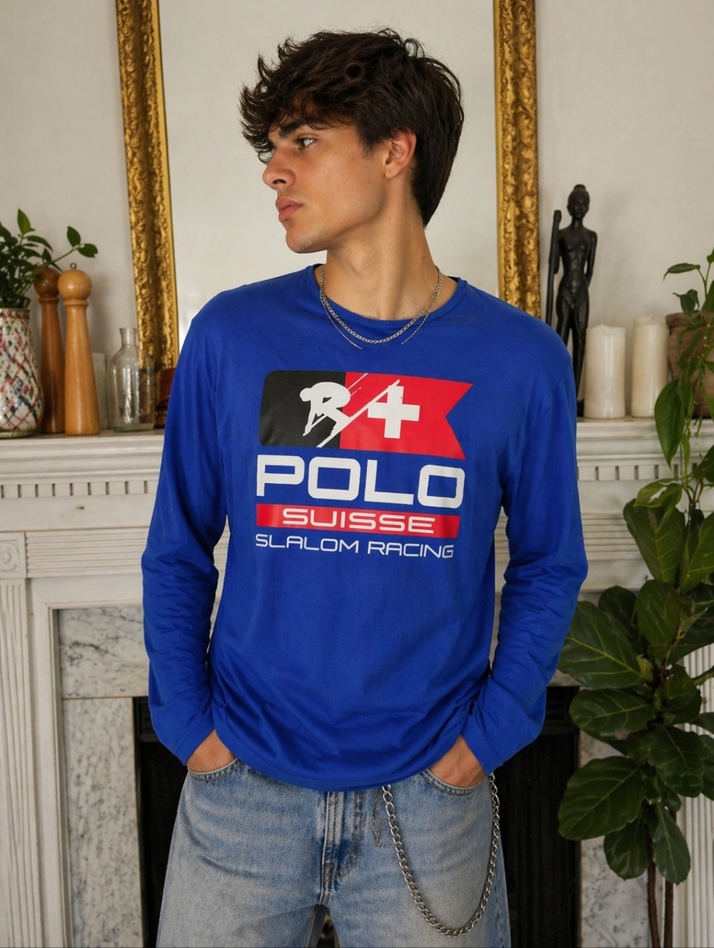 Polo by Ralph Lauren Royal Blue Long-Sleeve Slalom Racing Graphic Tee Size XL